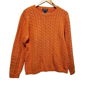 Vintage Lands End Women Chunky Cable Knit Sweater L Orange Classic Preppy‎ 90s